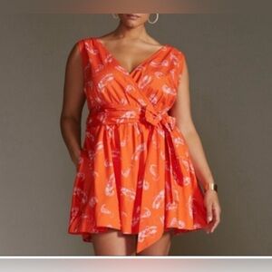 Maeve Orange One-Shoulder Wrap-Style Dress